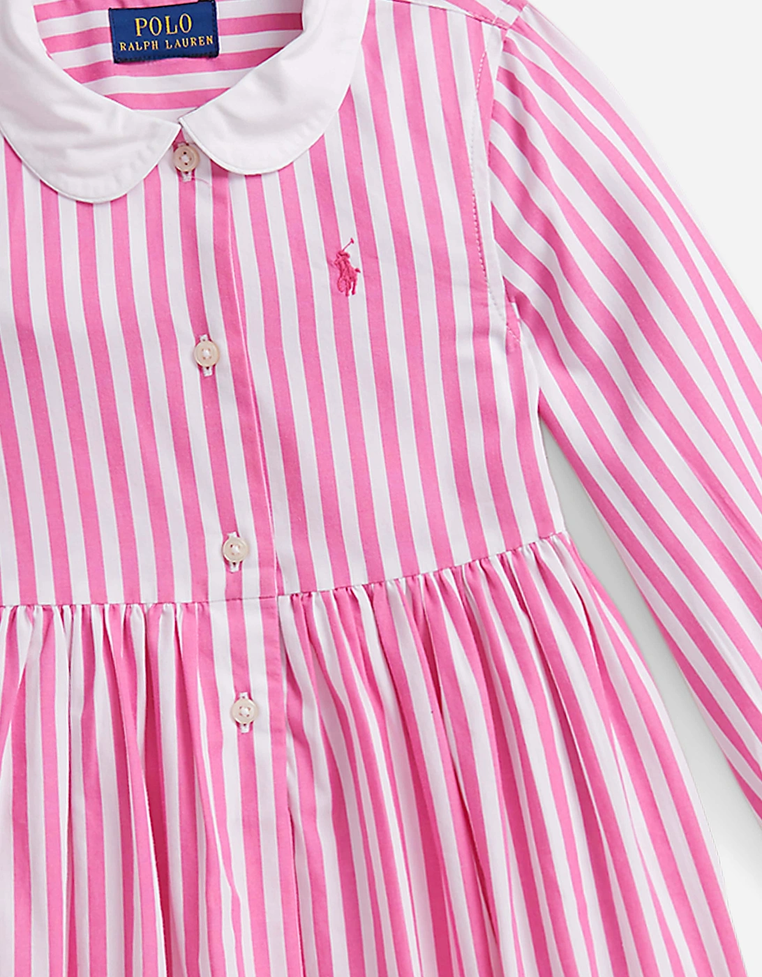 Girls Striped Poplin Shirt Dress in Pink