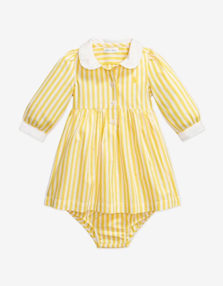 Baby Girls Striped Poplin Shirt Dress in Yellow