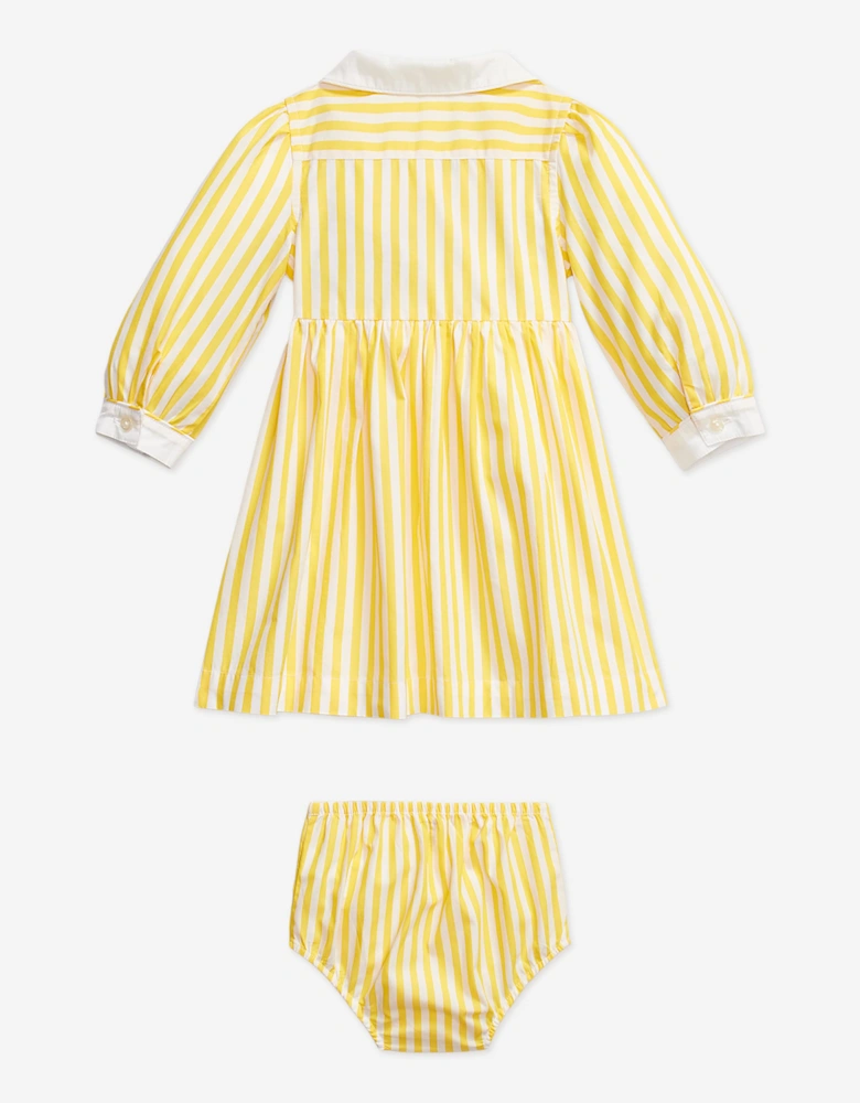 Baby Girls Striped Poplin Shirt Dress in Yellow
