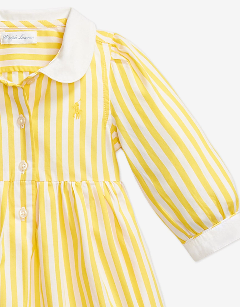 Baby Girls Striped Poplin Shirt Dress in Yellow