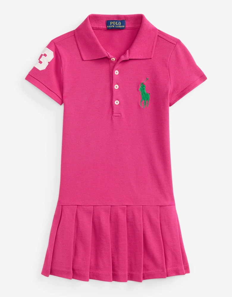 Girls Pleated Polo Dress in Pink