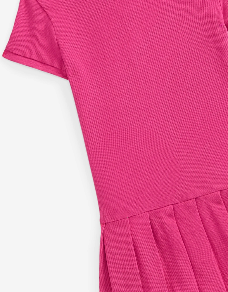 Girls Pleated Polo Dress in Pink