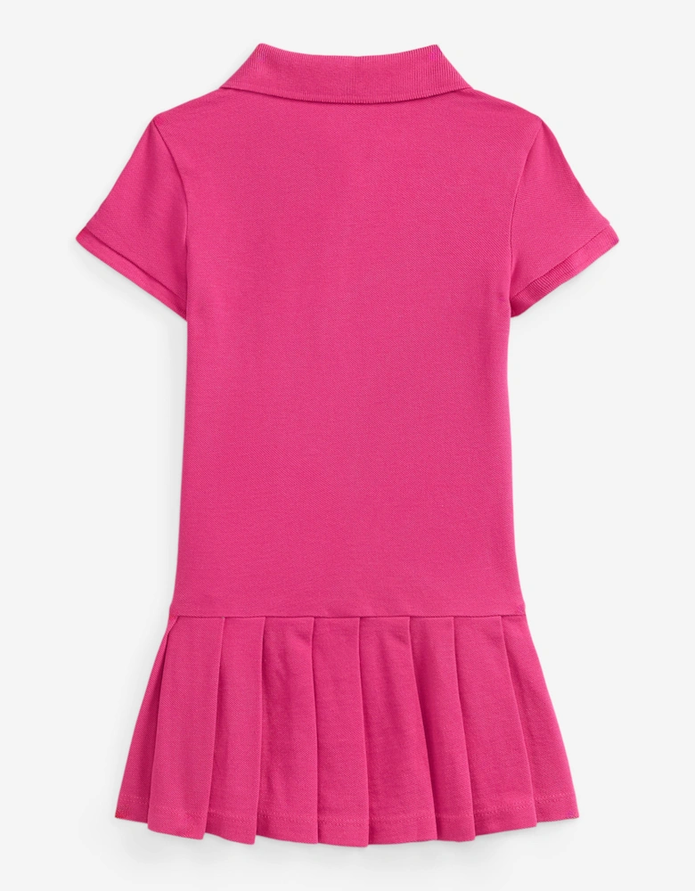 Girls Pleated Polo Dress in Pink