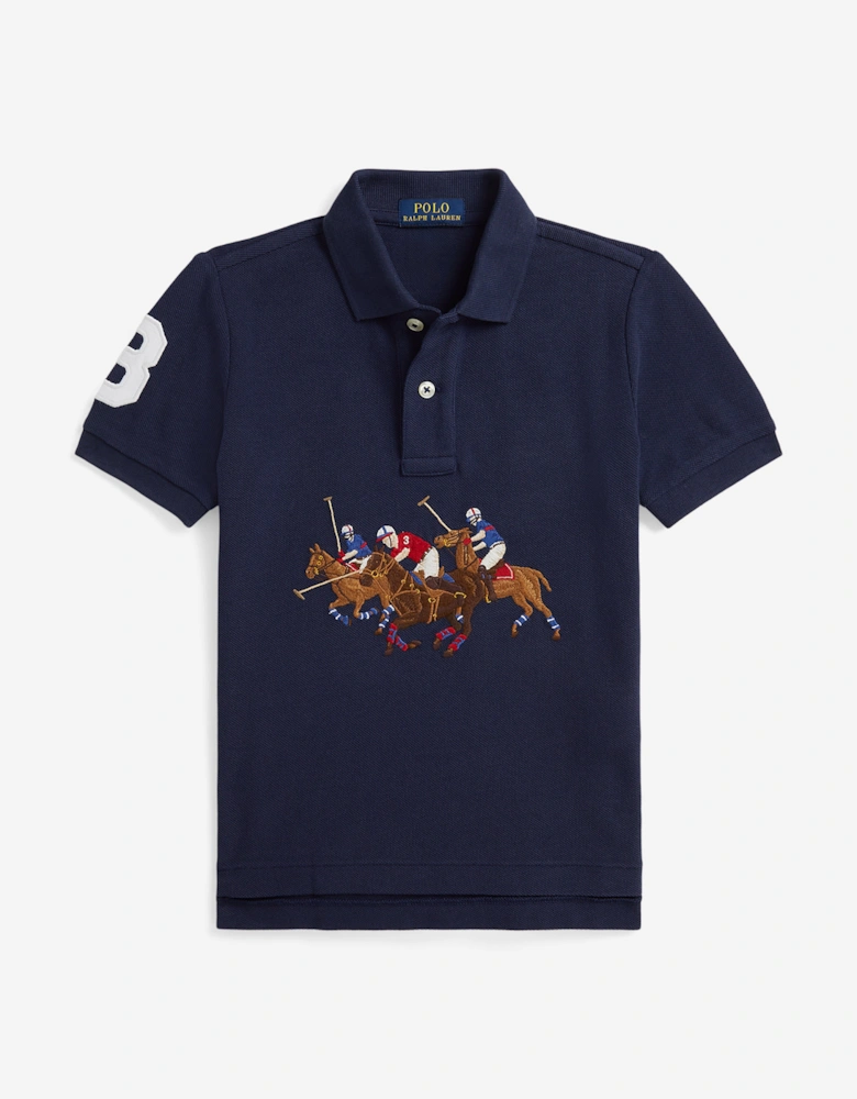 Boys Triple Pony Polo Shirt in Navy