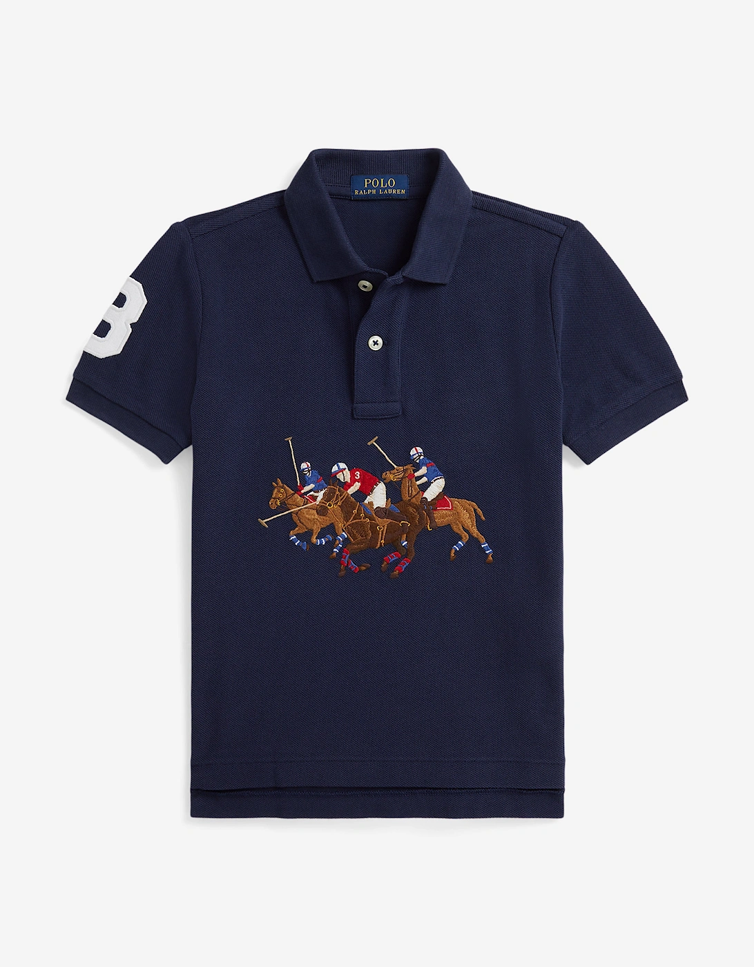 Boys Triple Pony Polo Shirt in Navy, 5 of 4