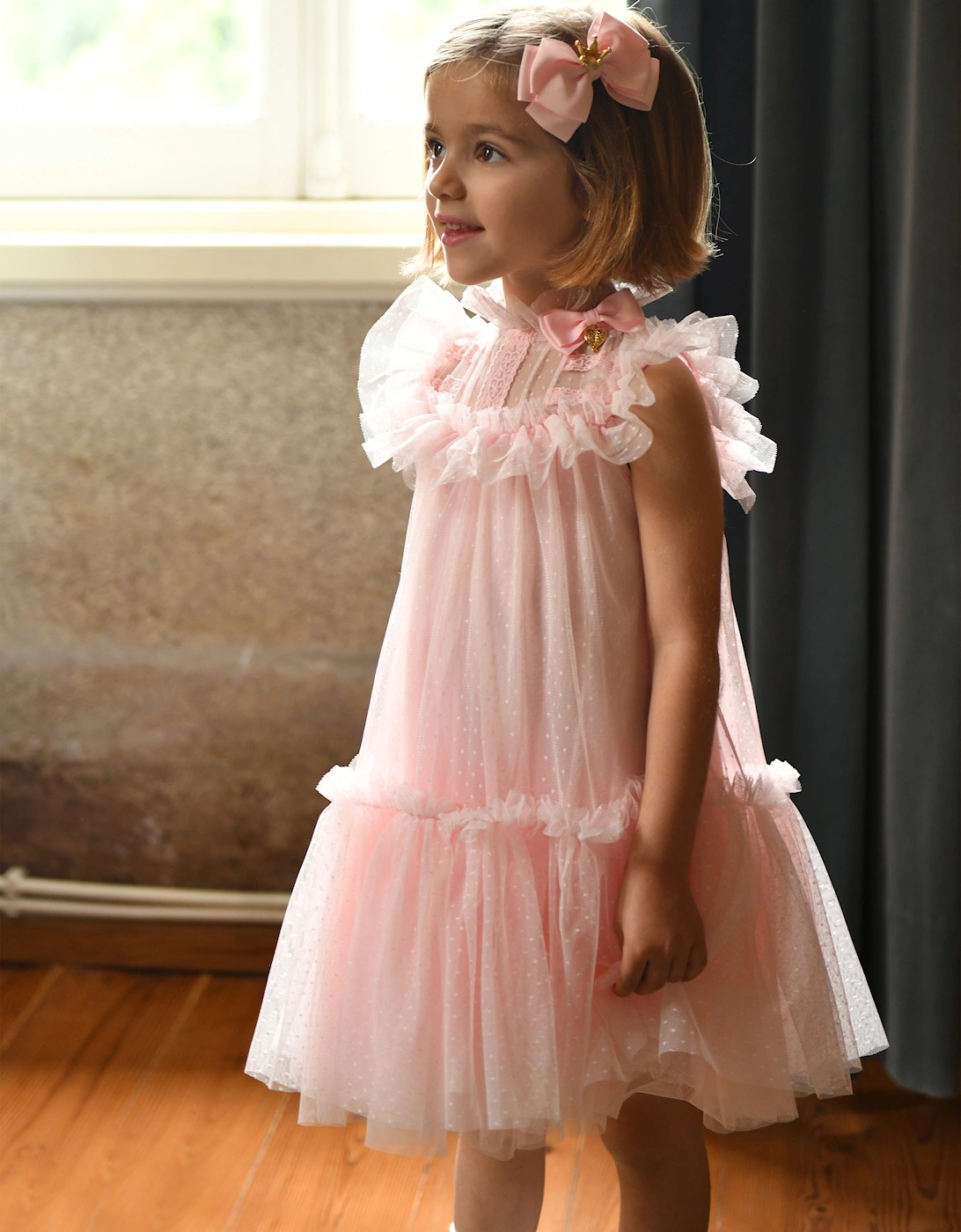 Angels Face Girls Andrea Spotted Tulle Dress in Pink