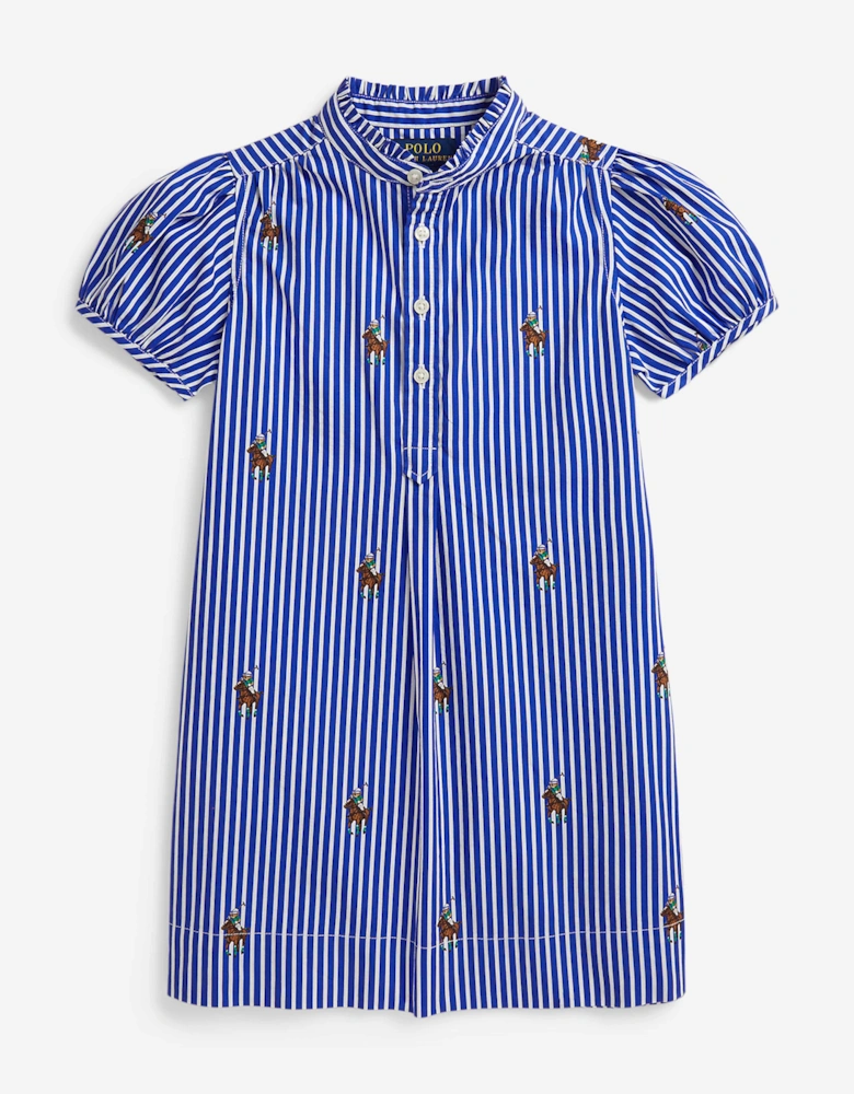 Girls Striped Logo Shirt Dress in Blue