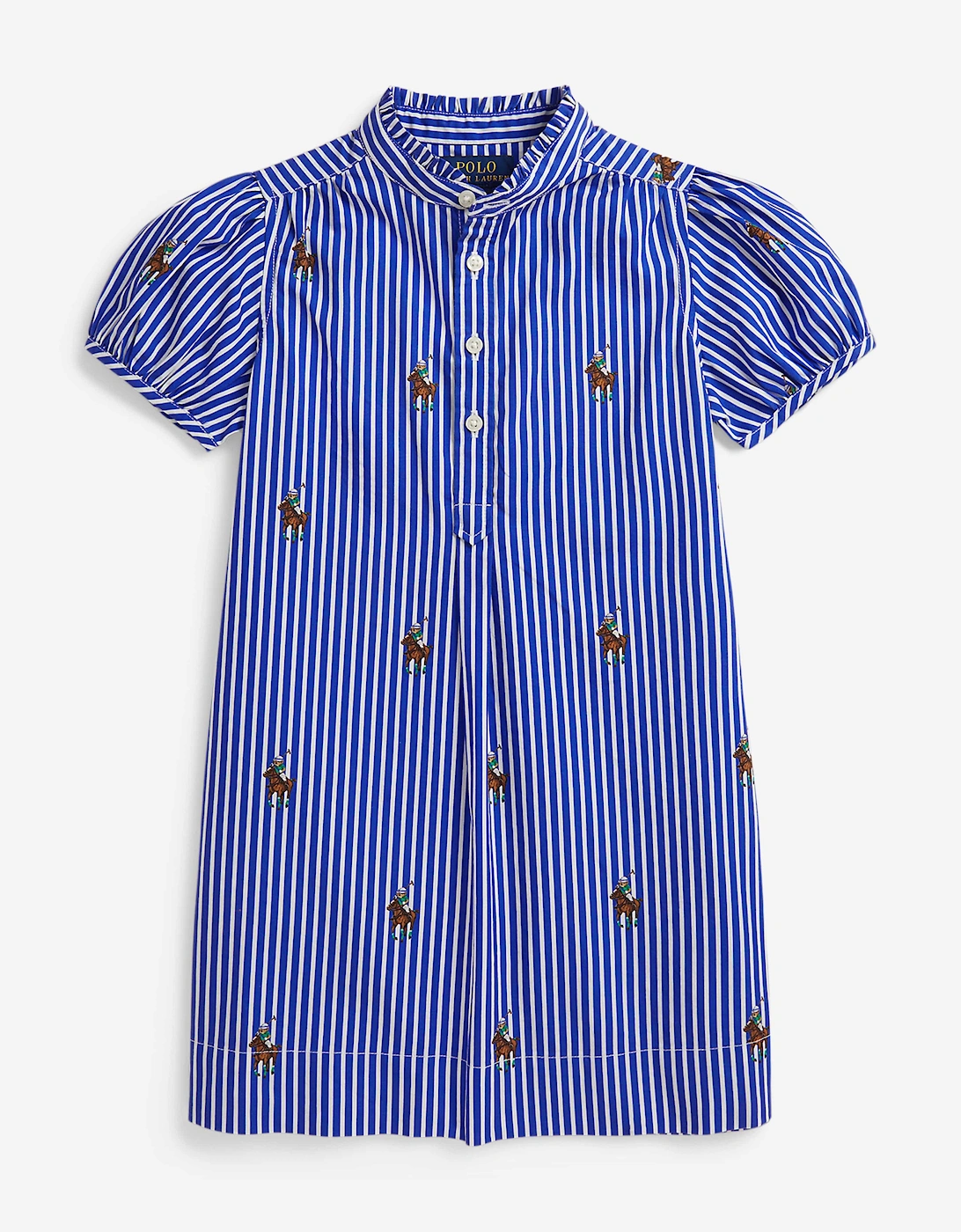 Girls Striped Logo Shirt Dress in Blue, 5 of 4