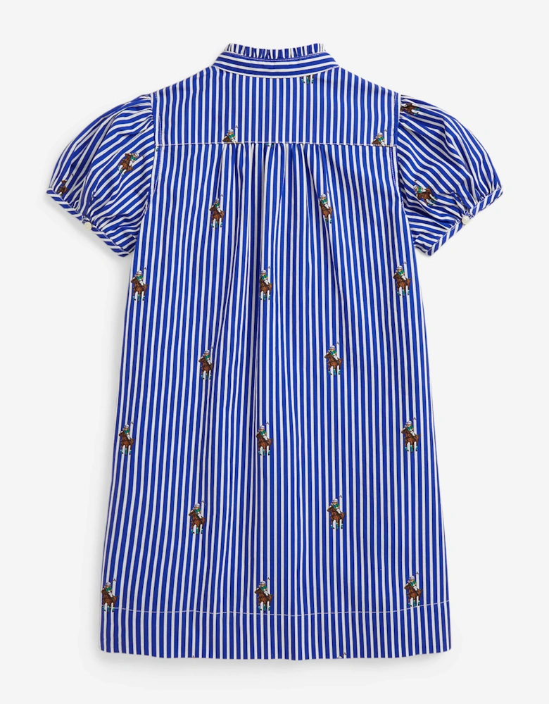 Girls Striped Logo Shirt Dress in Blue