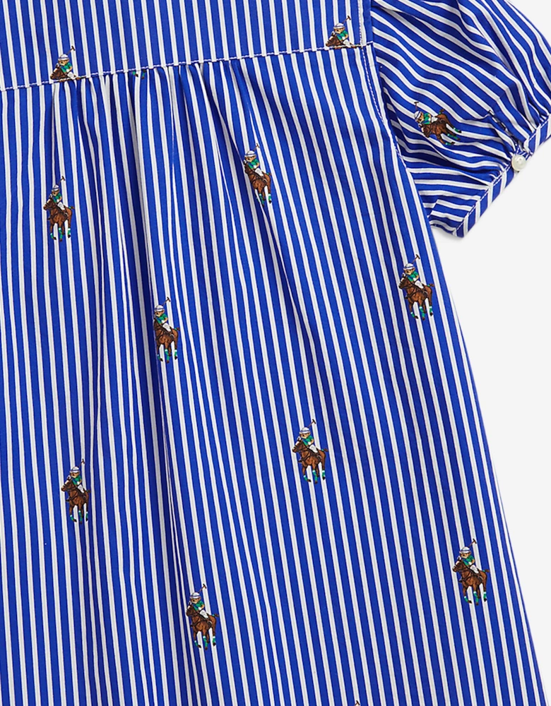 Girls Striped Logo Shirt Dress in Blue