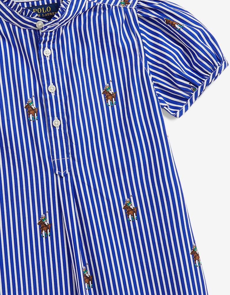 Girls Striped Logo Shirt Dress in Blue