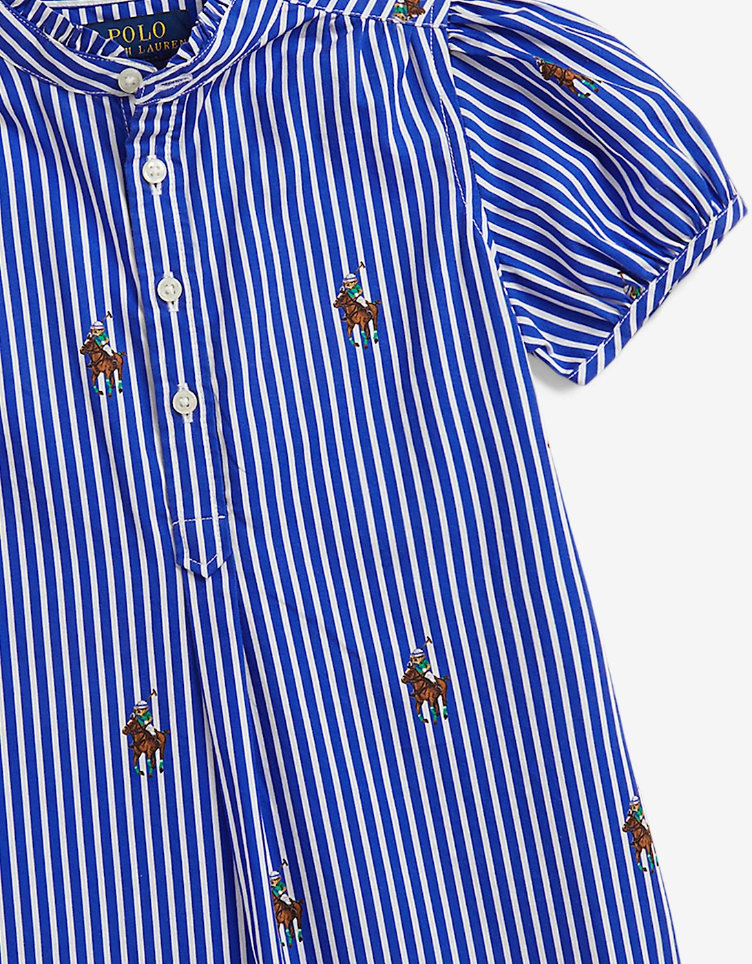 Girls Striped Logo Shirt Dress in Blue