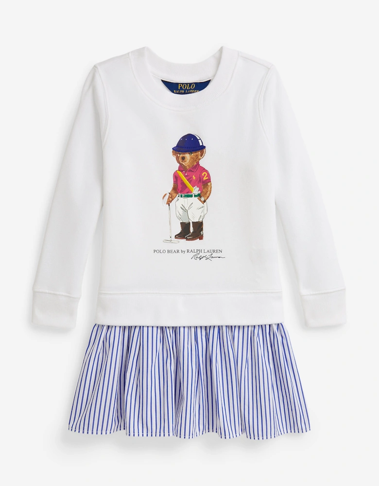 Girls Polo Bear Sweater Dress in White