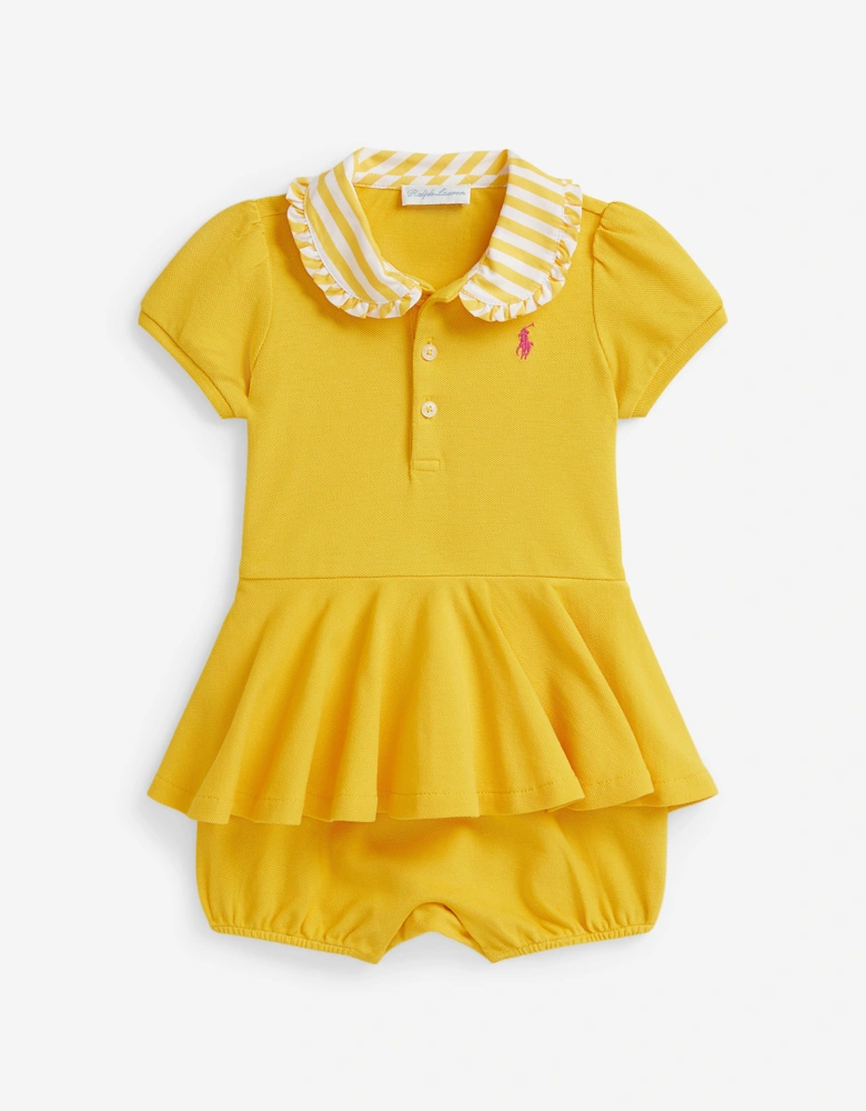 Baby Girls Peplum Polo Romper in Yellow