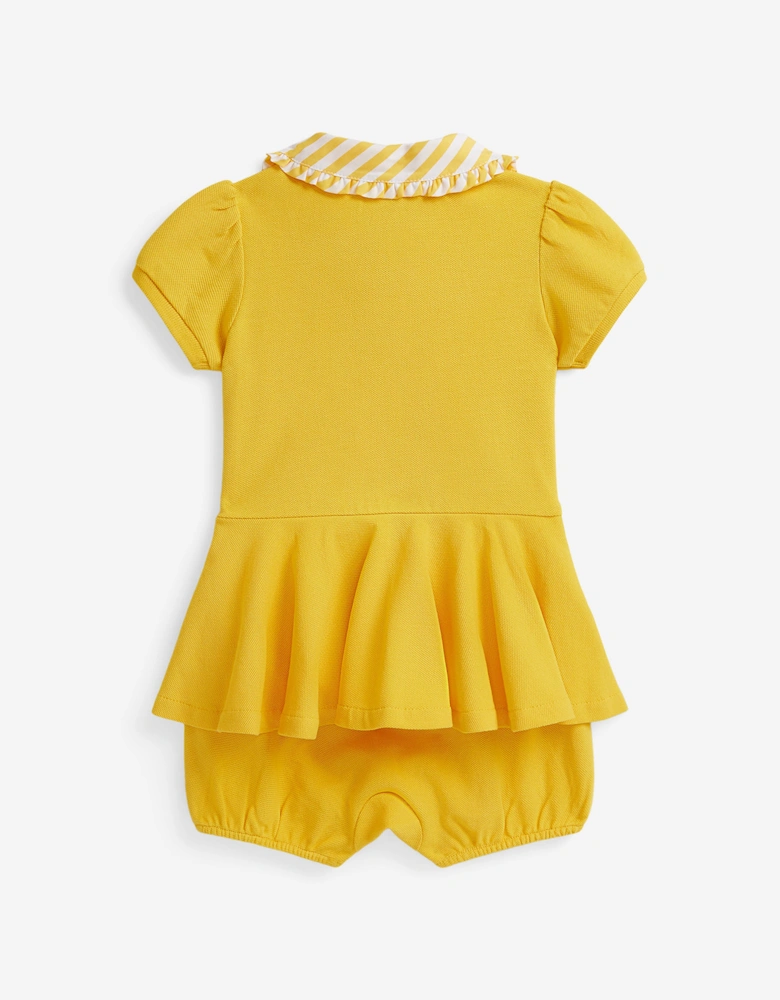 Baby Girls Peplum Polo Romper in Yellow