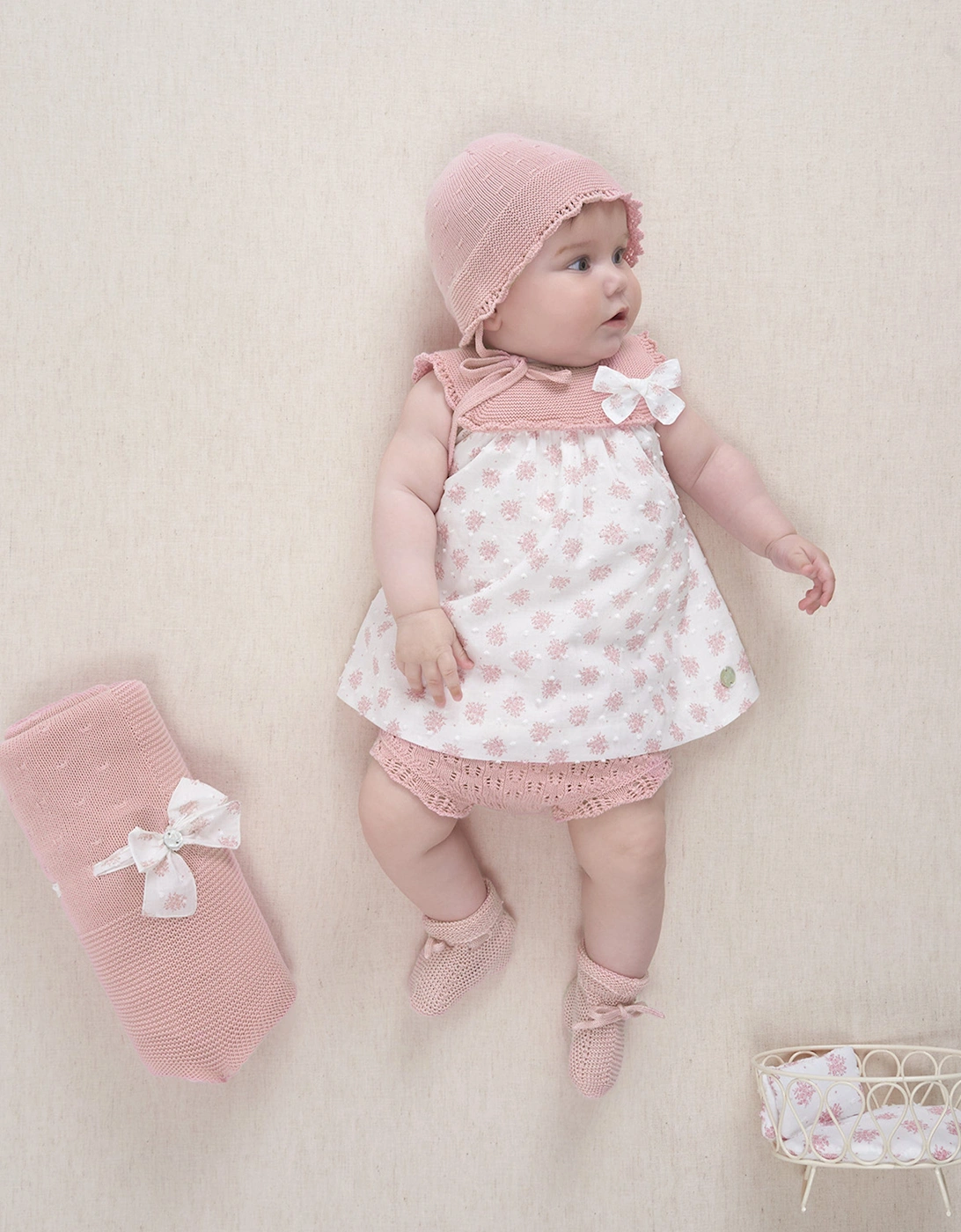 Baby Girls Cotton Dress with Knickers in Pink