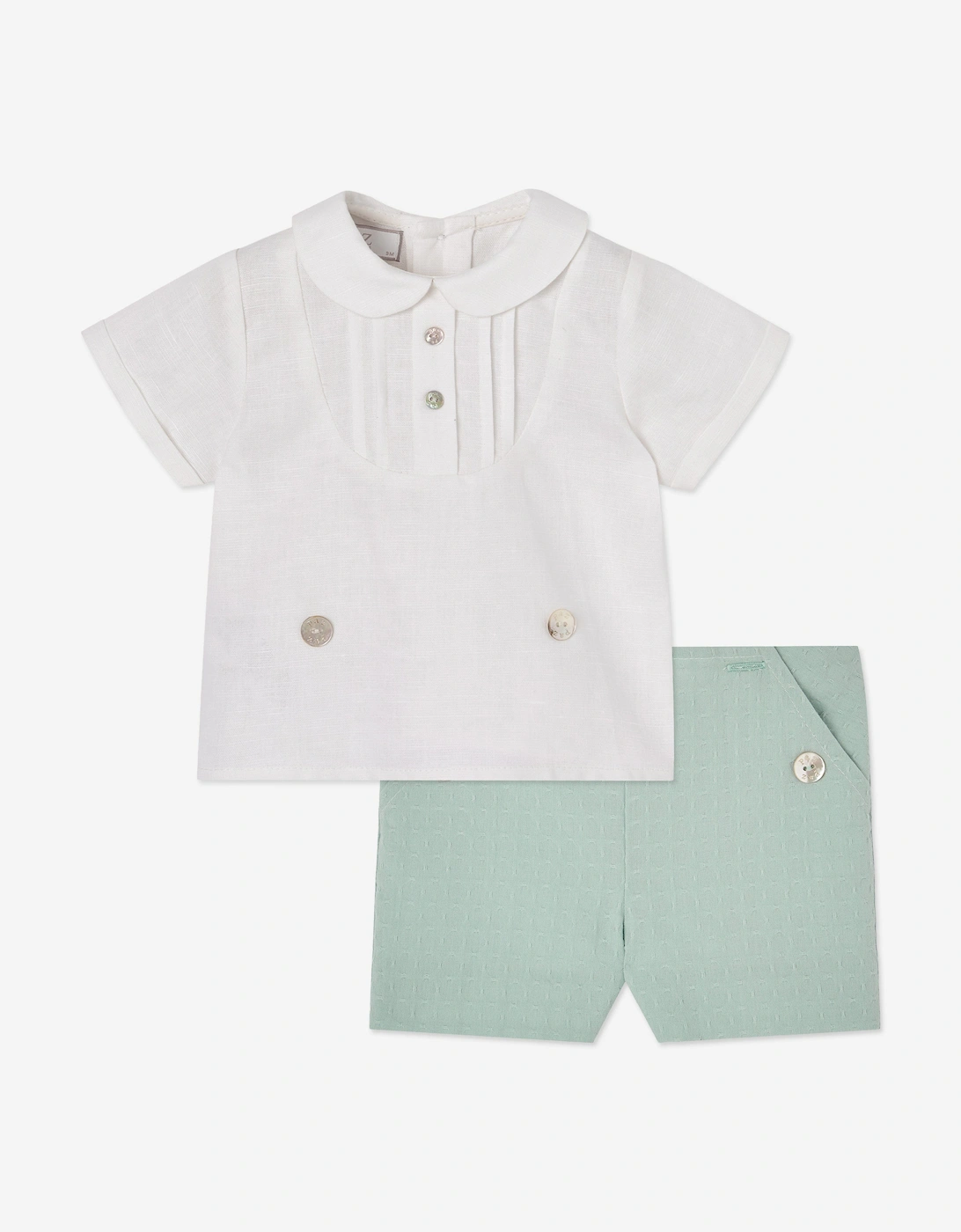 Baby Boys Cotton and Linen Woven Short Set in Green, 6 of 5