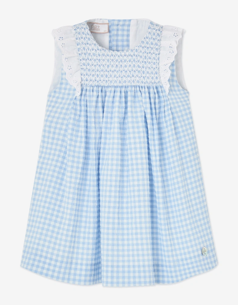 Girls Sleeveless Gingham Dress in Blue