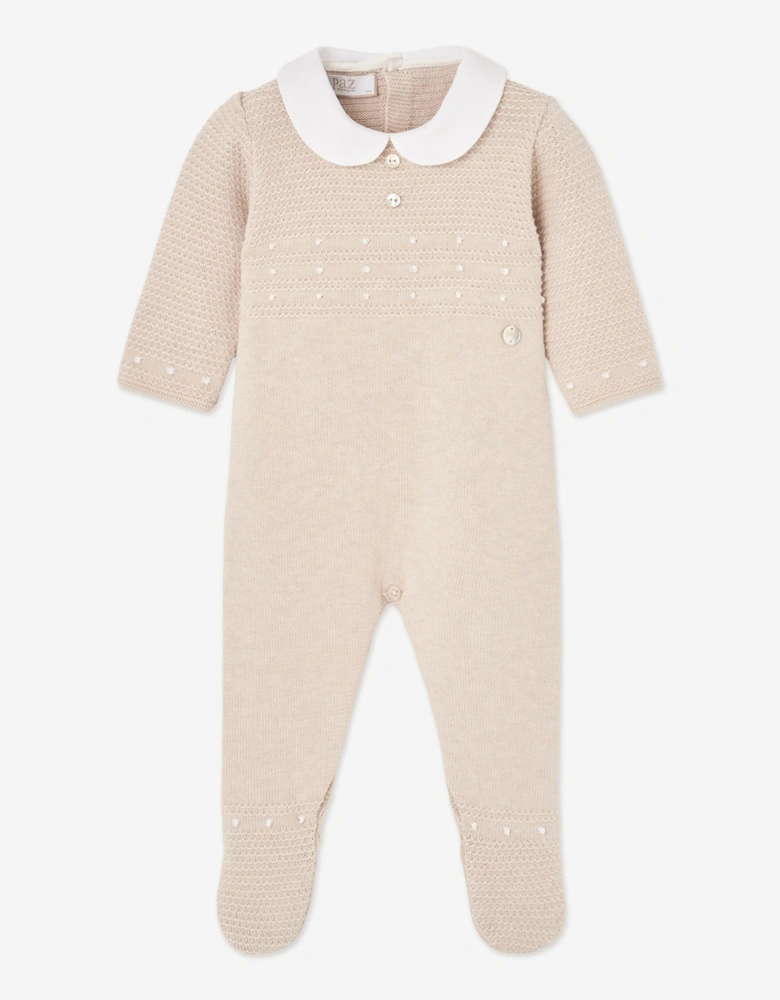 Baby Boys Cotton Knit Babygrow in Beige
