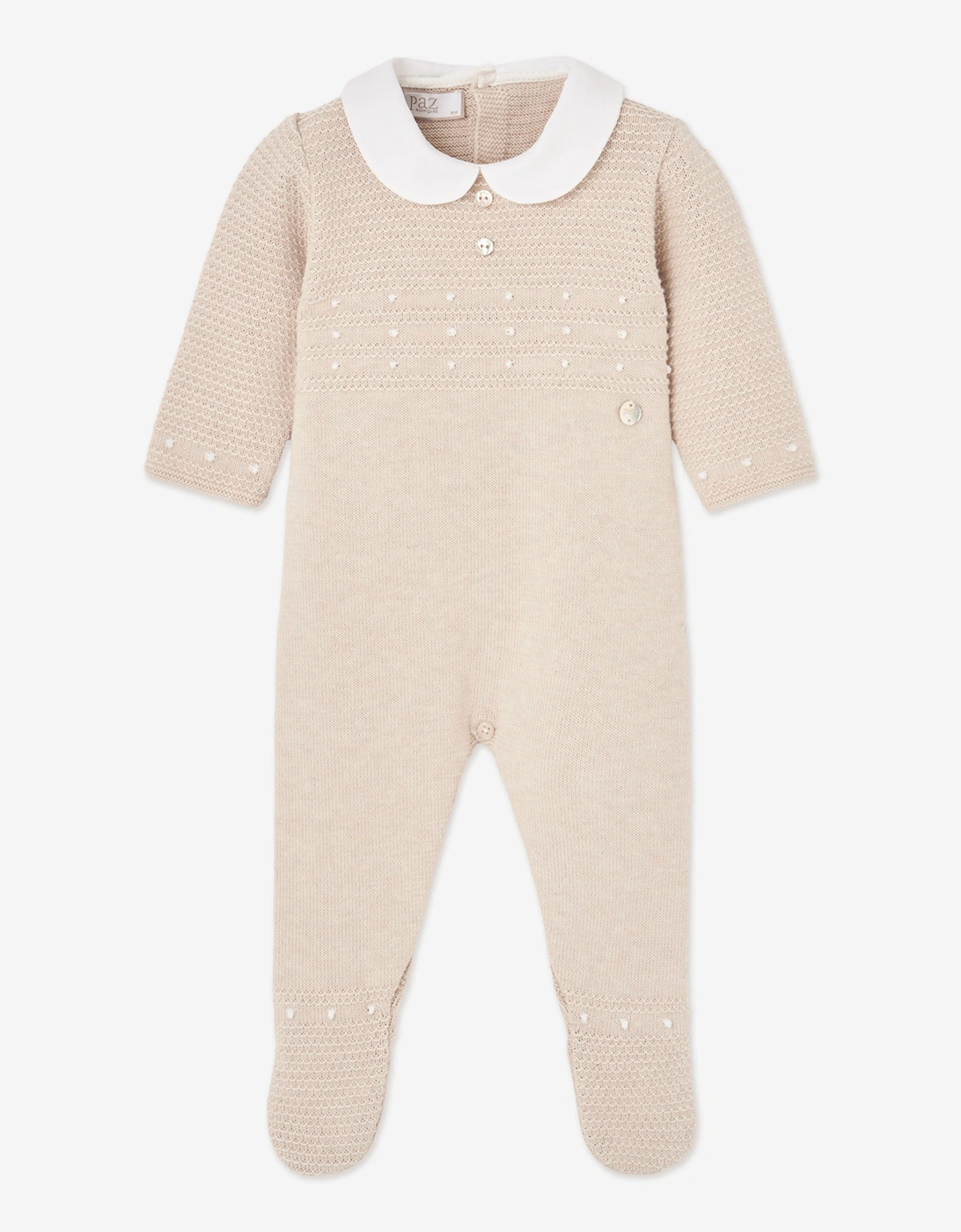 Baby Boys Cotton Knit Babygrow in Beige, 5 of 4