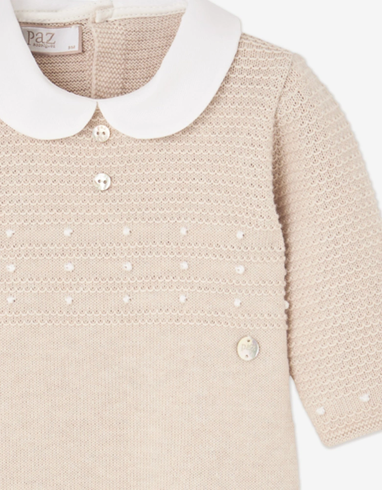 Baby Boys Cotton Knit Babygrow in Beige