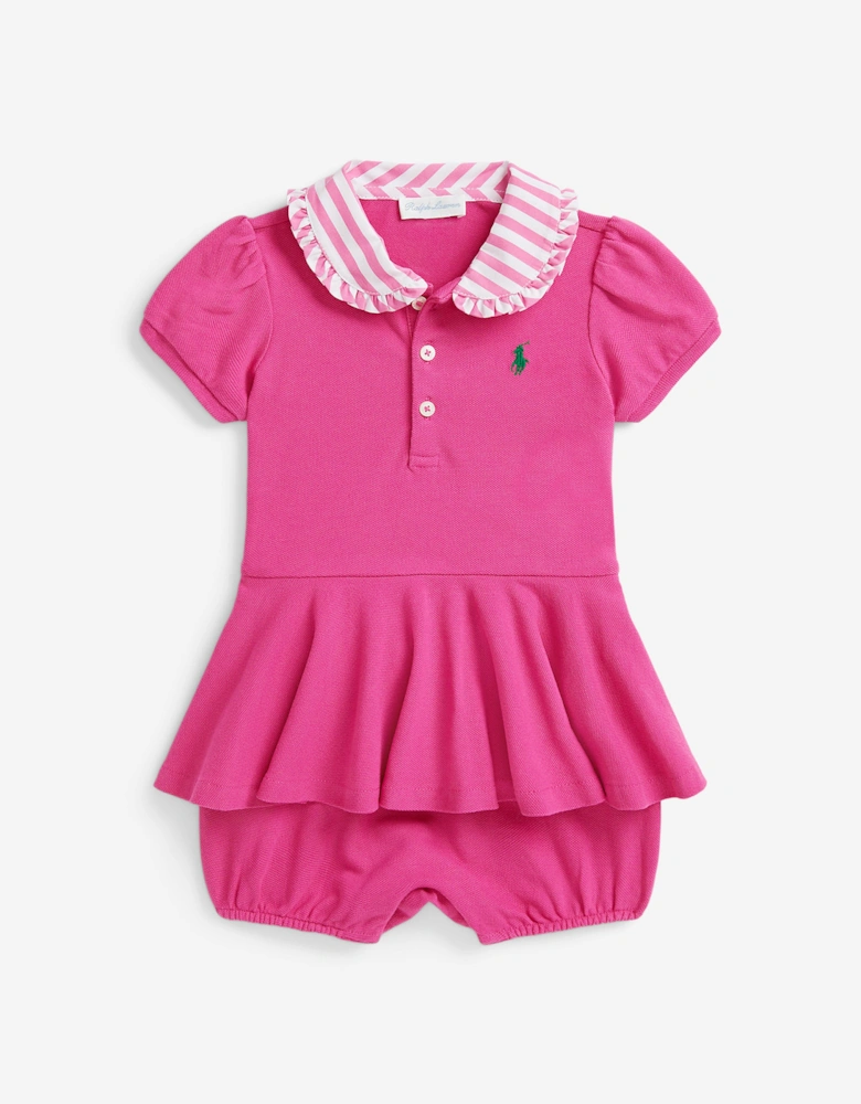 Baby Girls Peplum Polo Romper in Pink