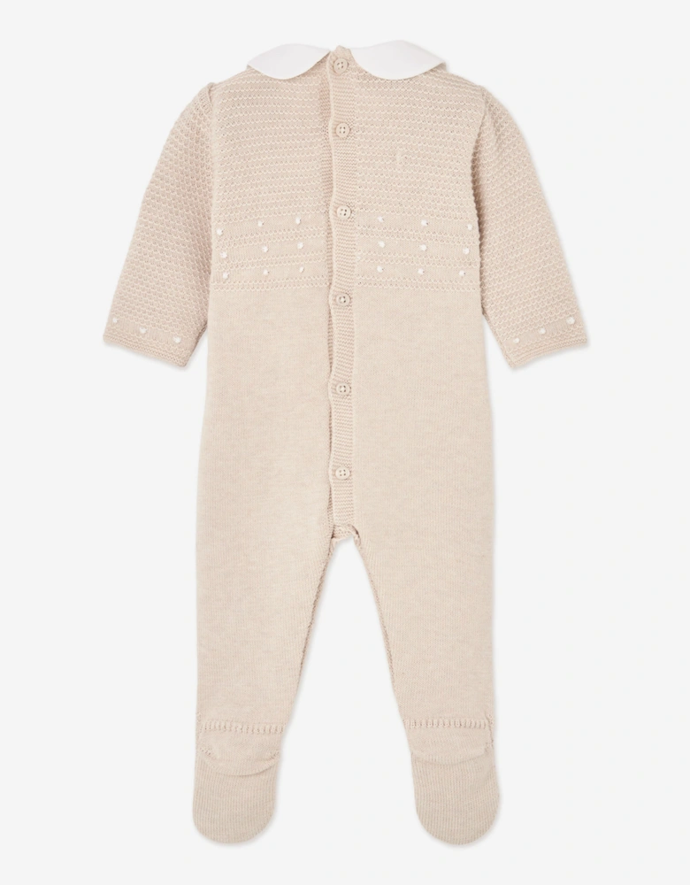Baby Boys Cotton Knit Babygrow in Beige