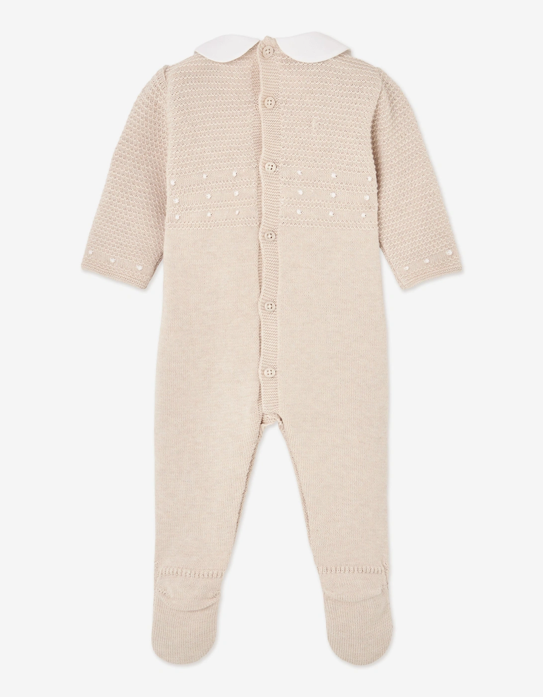 Baby Boys Cotton Knit Babygrow in Beige