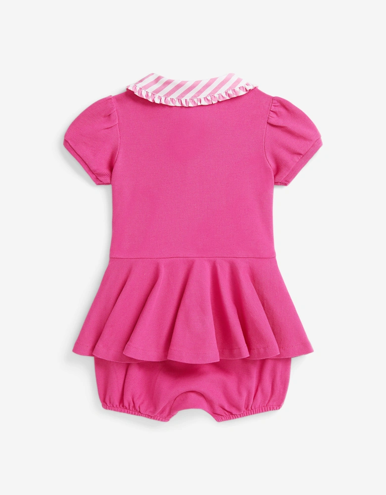 Baby Girls Peplum Polo Romper in Pink
