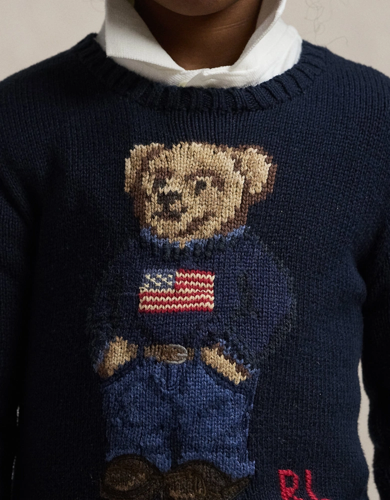 Boys Polo Bear Jumper in Navy