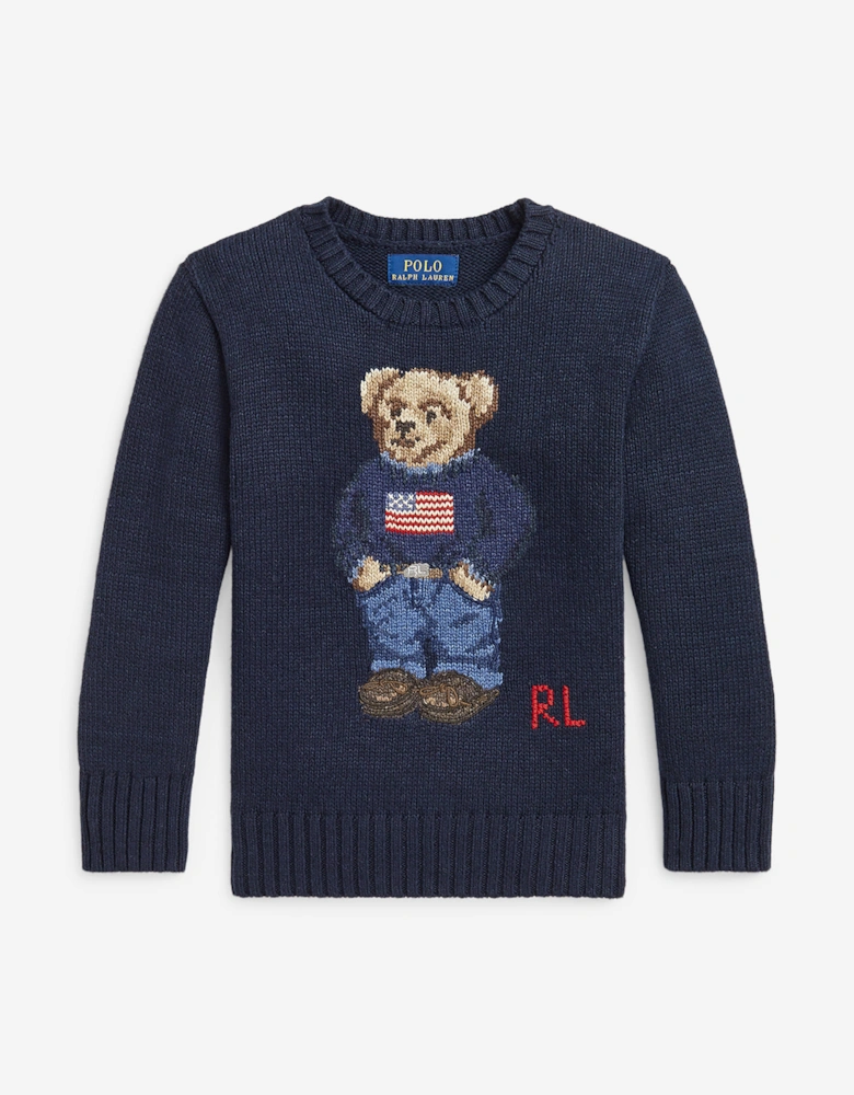 Boys Polo Bear Jumper in Navy