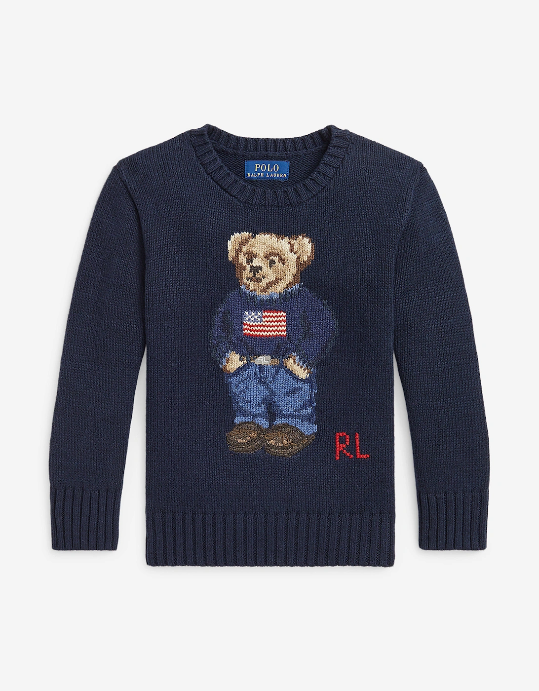 Boys Polo Bear Jumper in Navy, 7 of 6