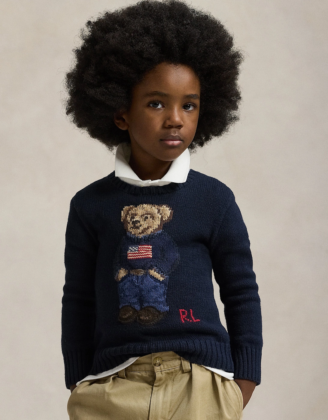 Boys Polo Bear Jumper in Navy