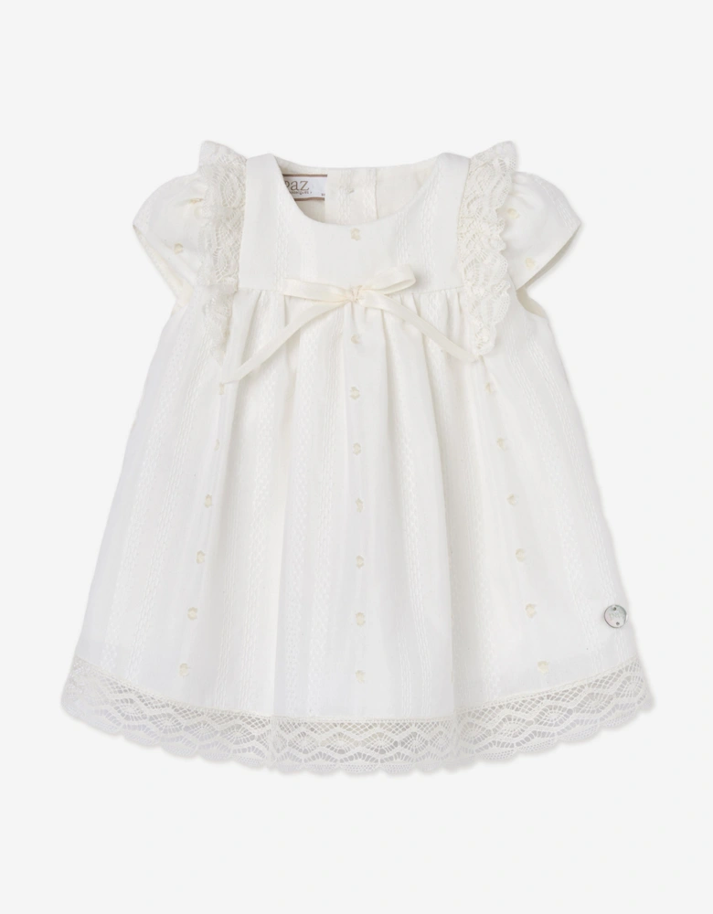 Baby Girls Lace Trim Ceremony Dress in Ivory