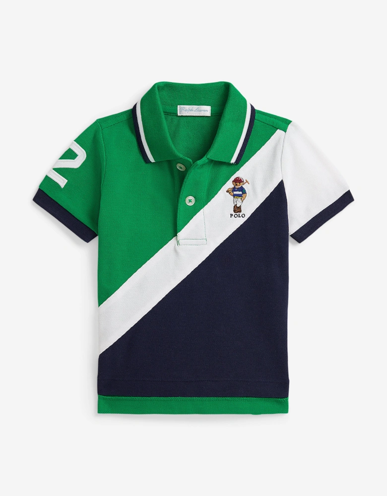 Baby Boys Diagonal Stripe Bear Polo Shirt in Green