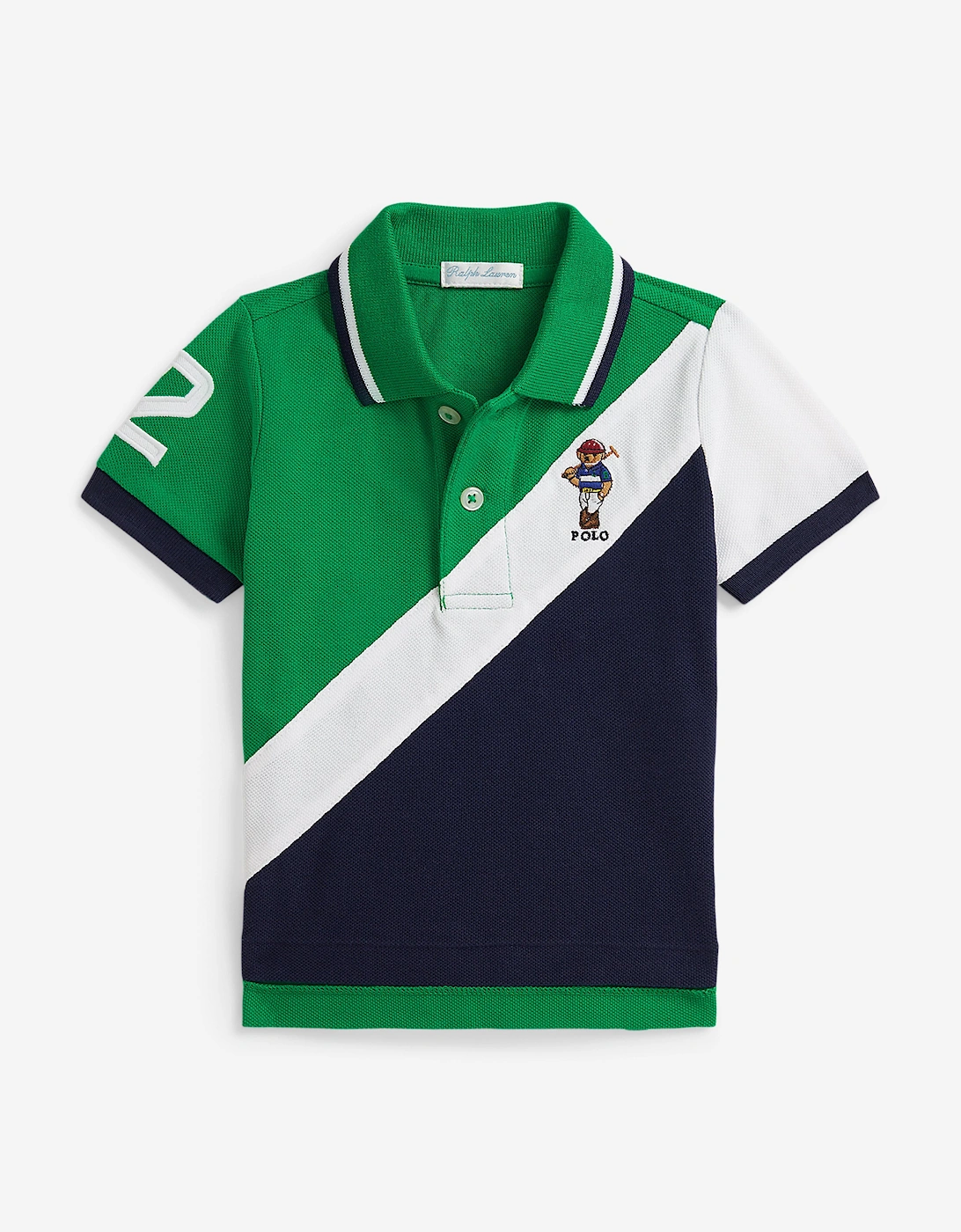 Baby Boys Diagonal Stripe Bear Polo Shirt in Green, 5 of 4