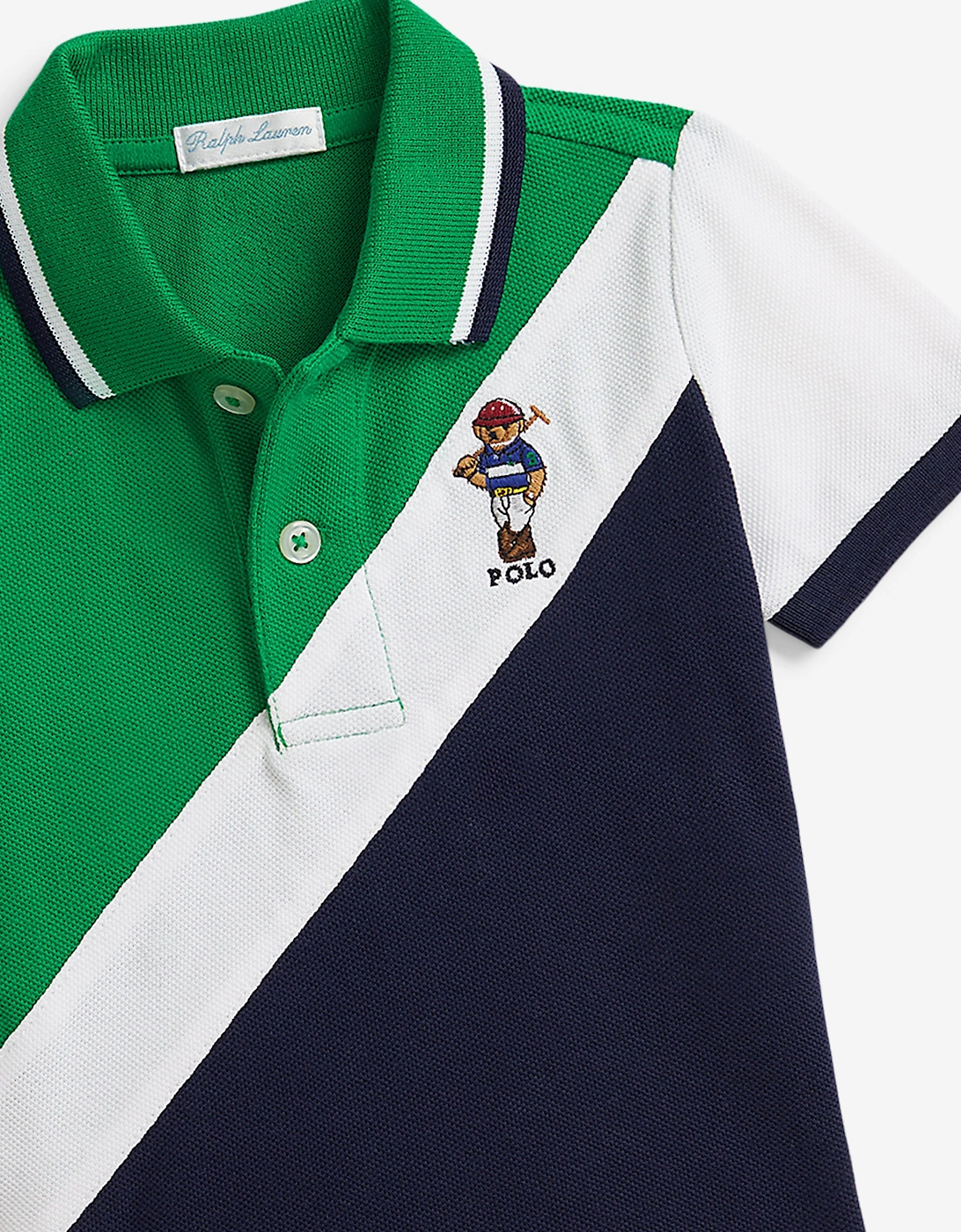 Baby Boys Diagonal Stripe Bear Polo Shirt in Green