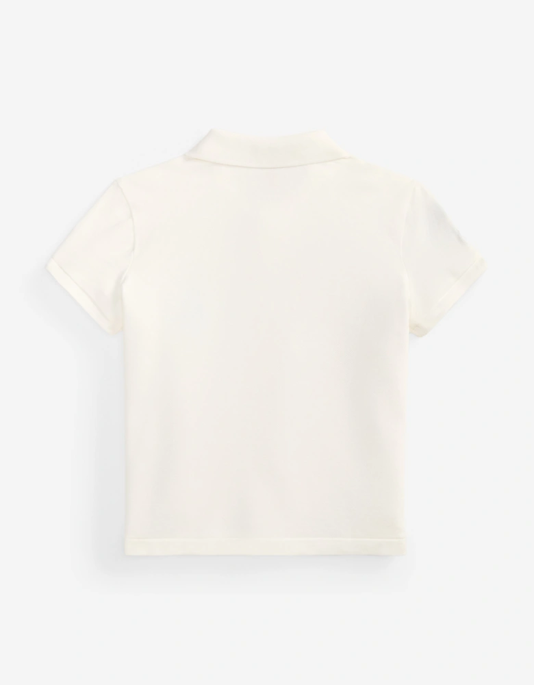Girls Stretch Mesh Polo Shirt in White