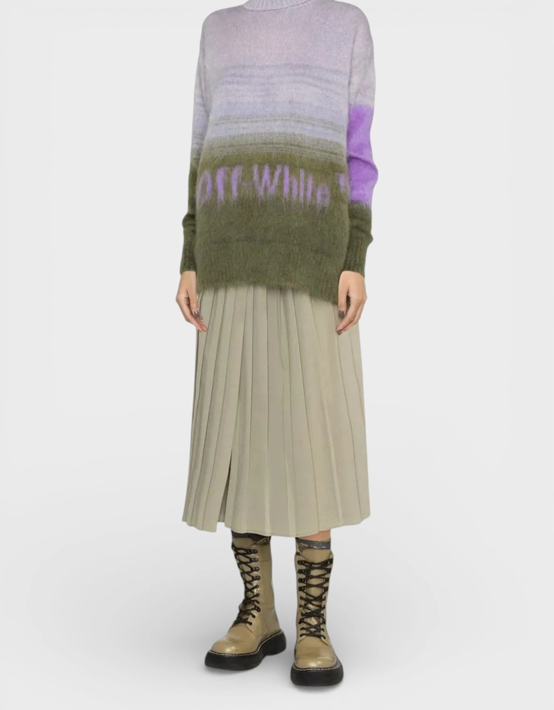 Mohair Helvetica Logo Turtleneck Military Green Lilac