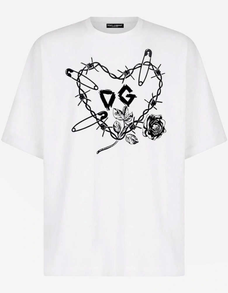 Men's White Heart Graphic Print T Shirt