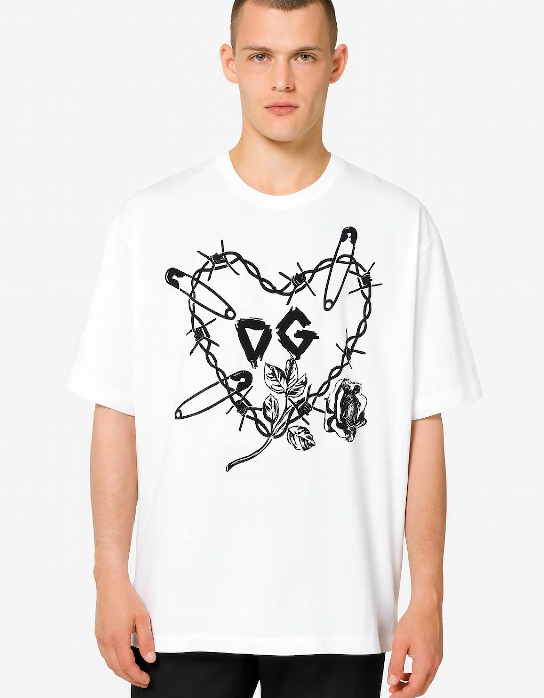 Men's White Heart Graphic Print T Shirt