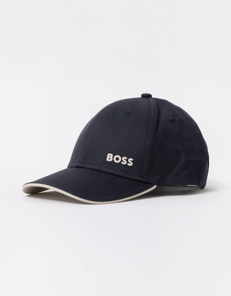 BOSS Green Mens Bold Logo Print Cap In Cotton Twill - Dark Blue 404