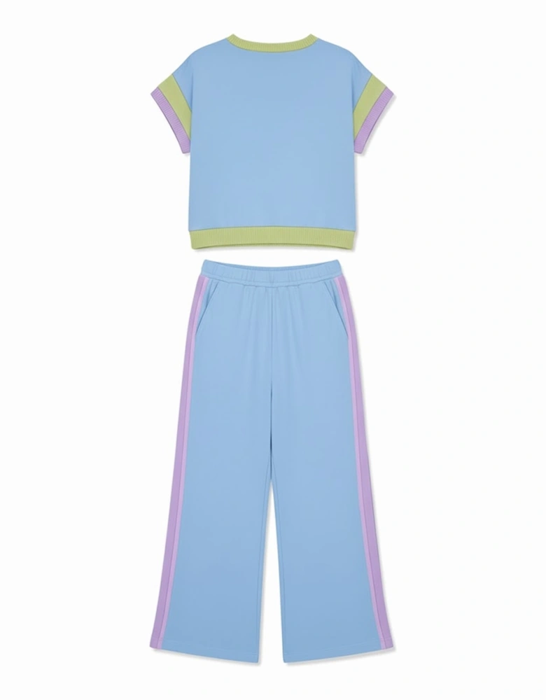 Sky Blue Color Block Detail Casual Two-piece Outfit