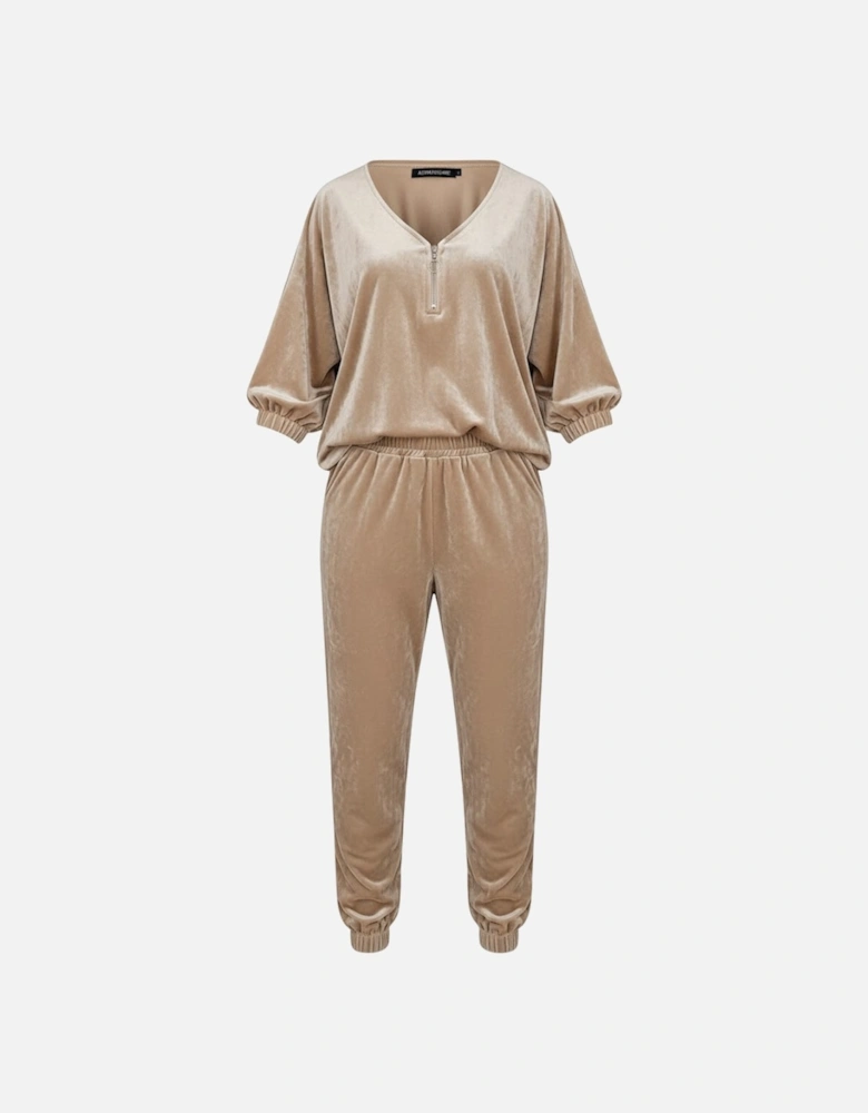 Parchment Velvet Zipped Top and Joggers Two Piece Set