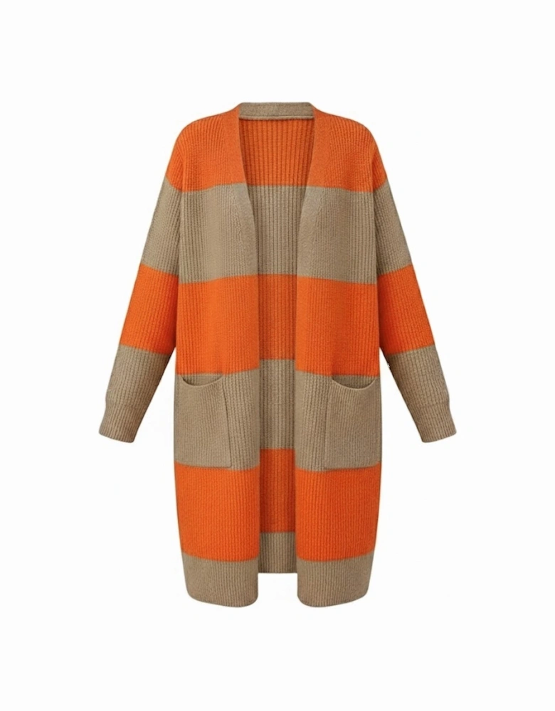 Orange Colorblock Ribbed Knit Cardigan