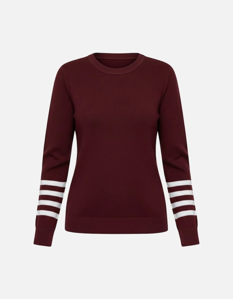 Red Striped Sleeve Plain Knit Sweater