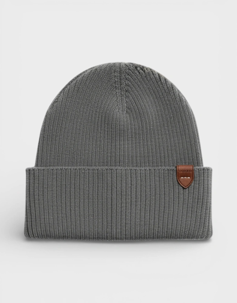 Logo Rib Knit Beanie Charcoal