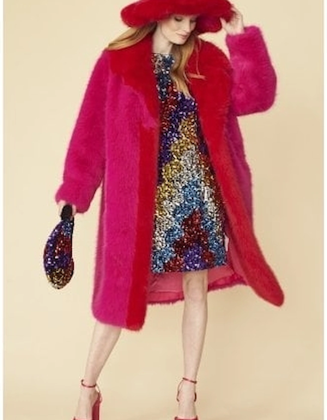 Pink Knitted Bamboo Faux Fur Maxi Coat, 7 of 6