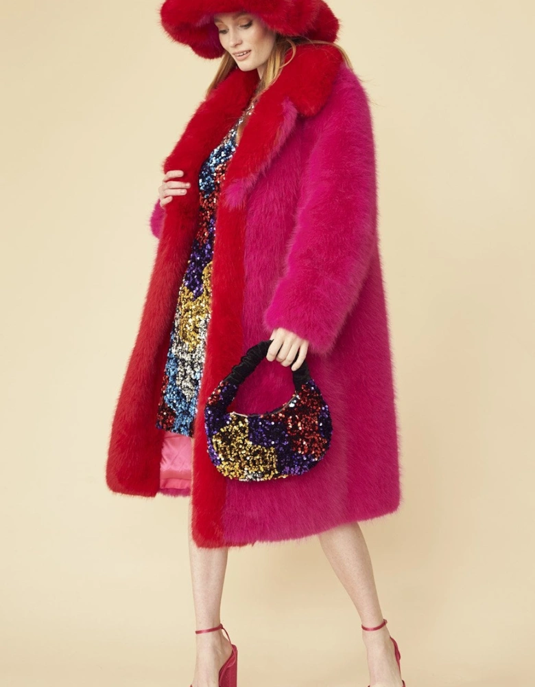 Pink Knitted Bamboo Faux Fur Maxi Coat