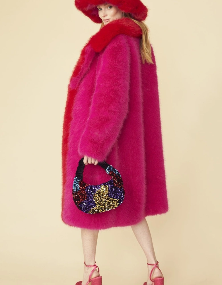 Pink Knitted Bamboo Faux Fur Maxi Coat
